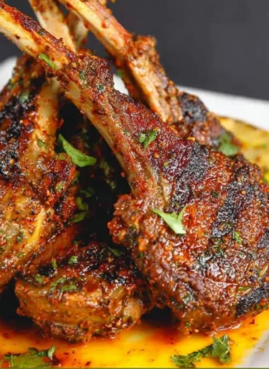 Oven-baked lamb chops with herbs and spices on a plate