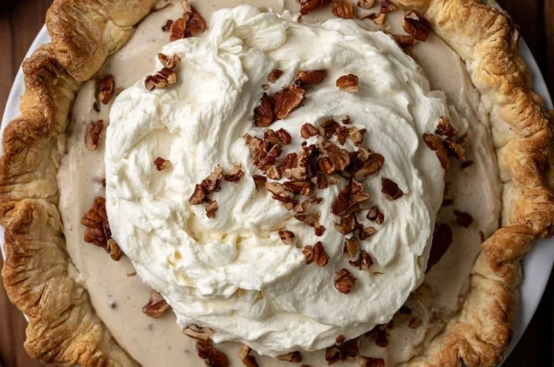 Delicious Pecan Cream Pie with a rich, creamy filling and topped with pecans