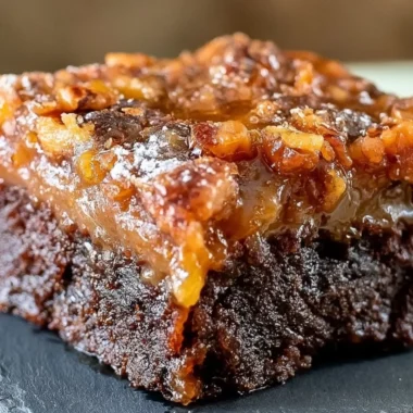 Delicious pecan pie brownies served on a plate with chocolate and nuts.