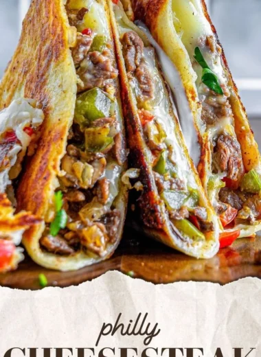 Philly Cheesesteak Quesadilla with melted cheese and beef filling
