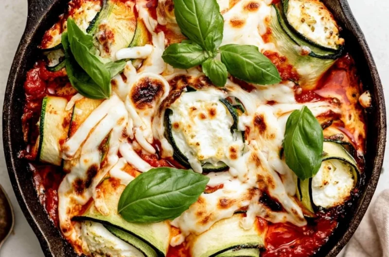 Ricotta stuffed zucchini rolls on a plate with fresh herbs