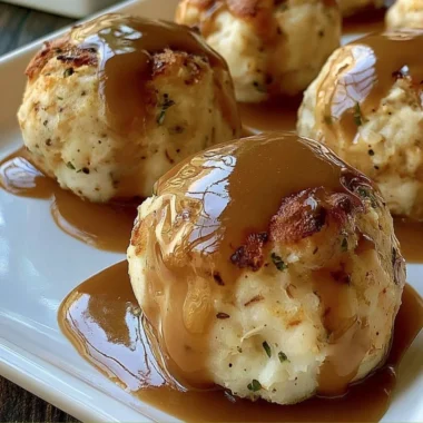 Savory Turkey Stuffing Balls served on a festive platter