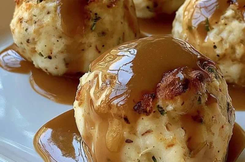 Savory Turkey Stuffing Balls served on a festive platter