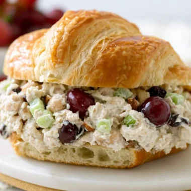 Bowl of vegan chicken salad made with plant-based ingredients