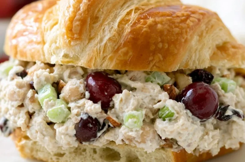 Bowl of vegan chicken salad made with plant-based ingredients