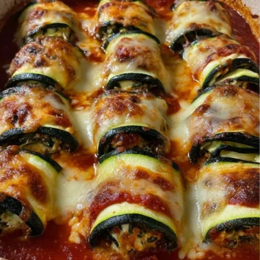 Delicious Zucchini Rollatini filled with cheese and herbs.