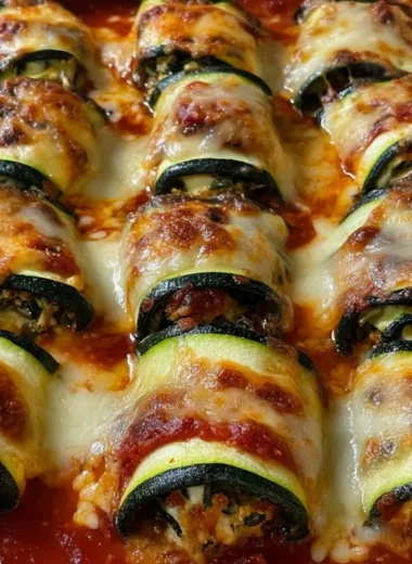 Delicious Zucchini Rollatini filled with cheese and herbs.