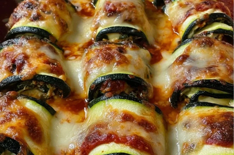 Delicious Zucchini Rollatini filled with cheese and herbs.