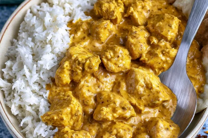 Delicious butter chicken in creamy tomato sauce served on a plate.