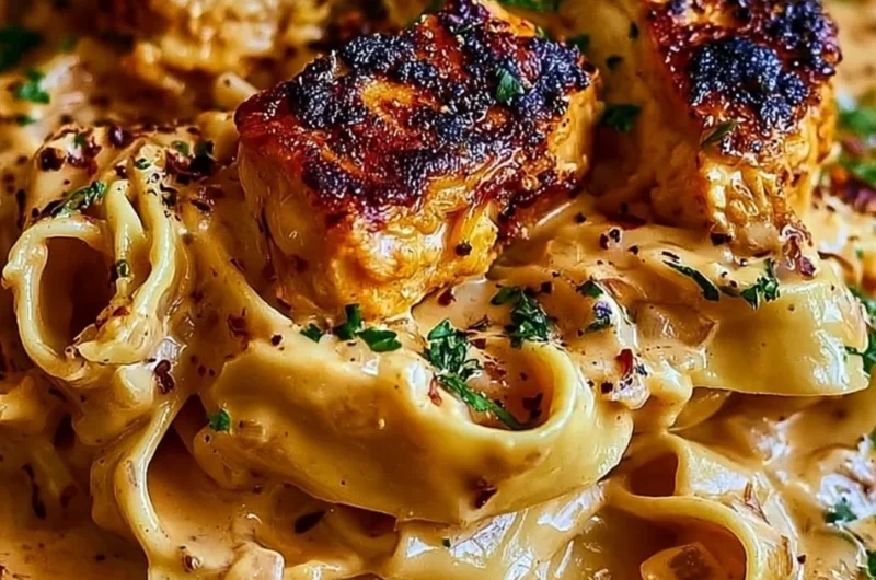 Plate of Cowboy Butter Chicken Pasta showcasing creamy sauce and pasta blend