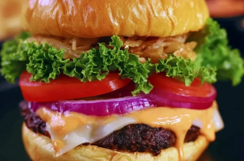 Cozy air fryer frozen hamburgers cooking in an air fryer.