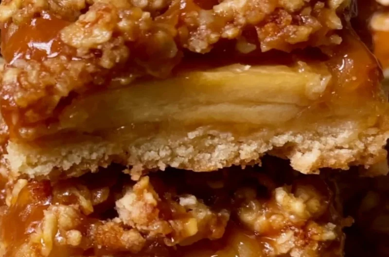 Deliciously cozy apple pie bars topped with cinnamon and fresh apples.