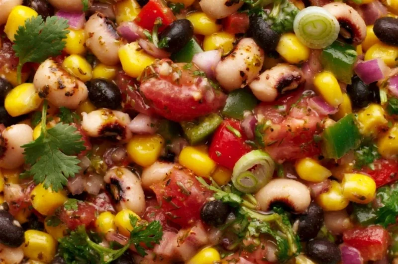 Cozy cowboy caviar recipe with fresh ingredients in a bowl.