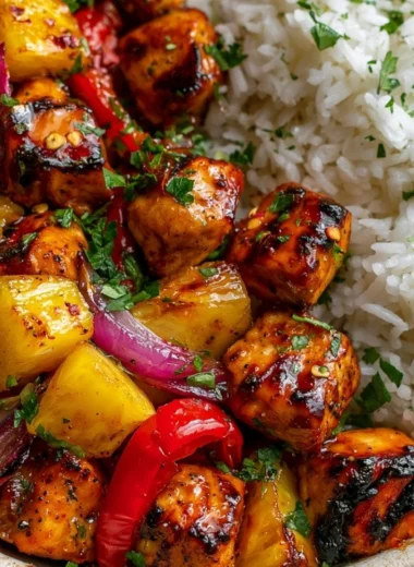 Delicious Hawaiian Chicken Sheet Pan dinner with vibrant vegetables