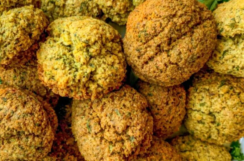 Delicious homemade falafel served with fresh vegetables and sauces