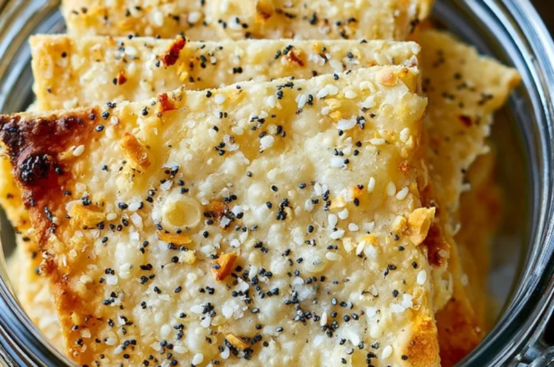 Delicious homemade sourdough crackers on a rustic wooden board