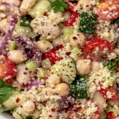 Cozy Italian White Bean Salad with fresh vegetables and herbs.