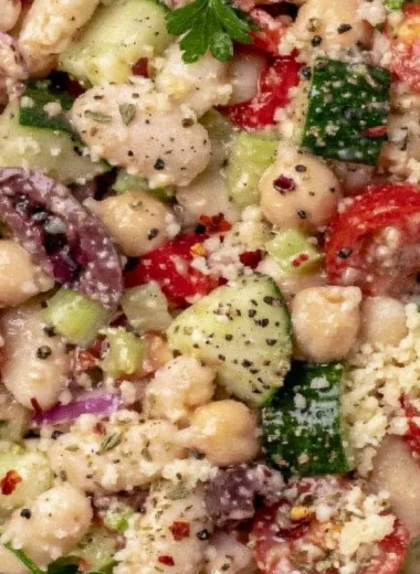 Cozy Italian White Bean Salad with fresh vegetables and herbs.