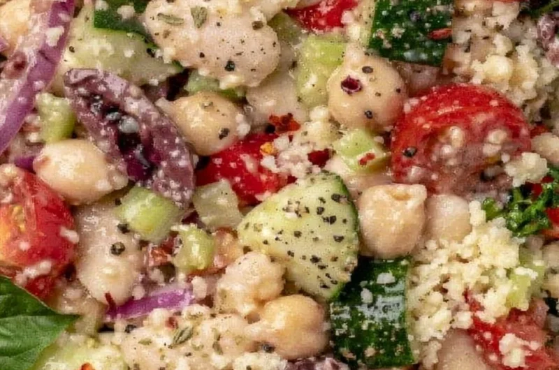 Cozy Italian White Bean Salad with fresh vegetables and herbs.