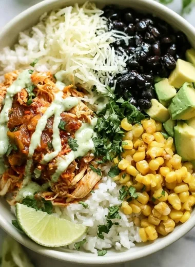 Cozy Mexican-inspired slow cooker chicken bowl with colorful toppings