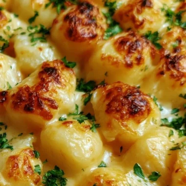 Plate of creamy Delmonico Potatoes topped with cheese and herbs.