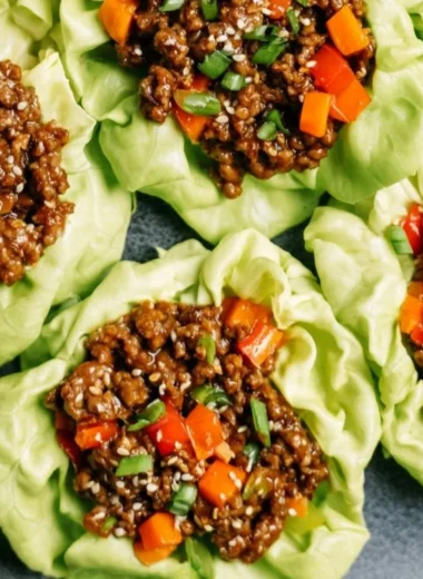 Ground beef lettuce wraps filled with savory ingredients for a healthy meal.