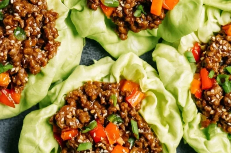 Ground beef lettuce wraps filled with savory ingredients for a healthy meal.