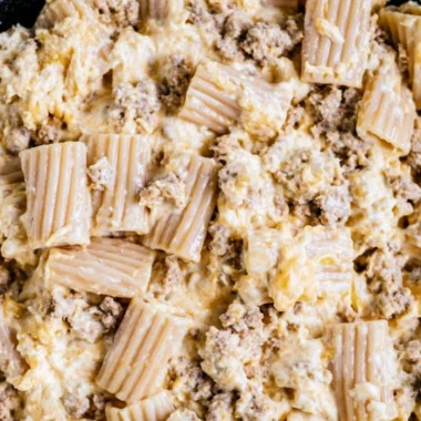 A delicious homemade cheeseburger pasta dish served in a bowl