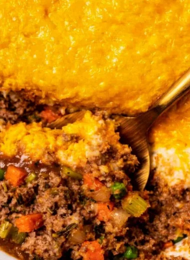 Delicious homemade Shepherd's Pie topped with creamy mashed potatoes