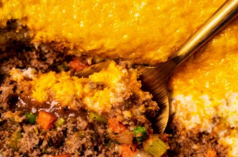 Delicious homemade Shepherd's Pie topped with creamy mashed potatoes