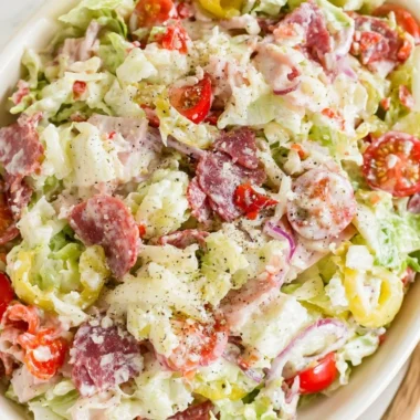 Italian Grinder Salad featuring chopped vegetables and cured meats