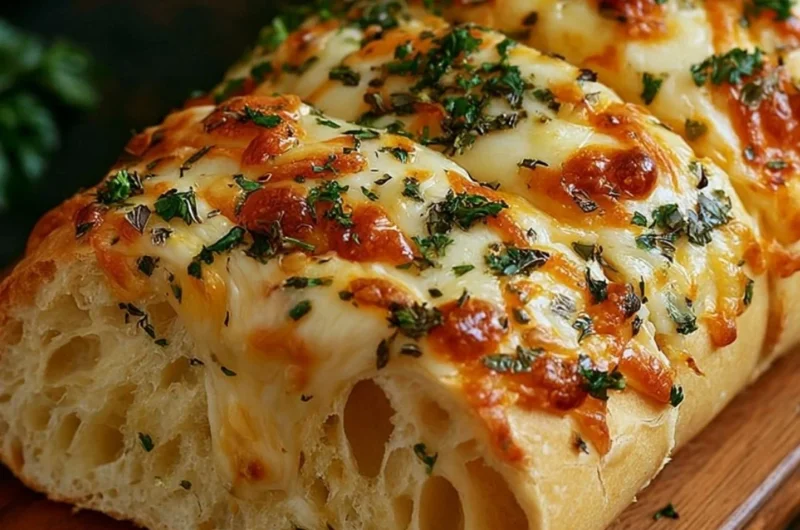 Deliciously baked Italian Herb and Cheese Bread with herbs and melted cheese.