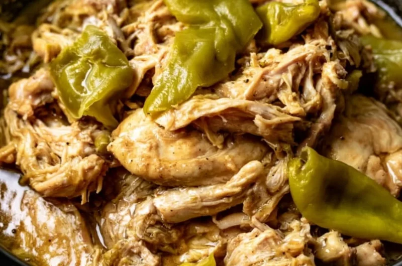 A delicious plate of Mississippi Chicken with creamy sauce and spices.