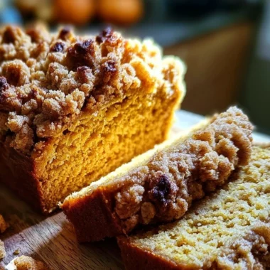 Freshly baked Pumpkin Streusel Bread with a crunchy topping