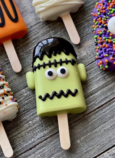 Spooky monster cakesicles decorated for Halloween