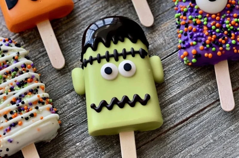 Spooky monster cakesicles decorated for Halloween