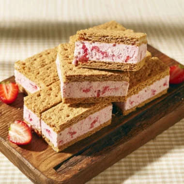 Delicious strawberry ice cream sandwiches made with fresh strawberries and cookies