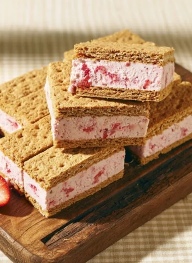 Delicious strawberry ice cream sandwiches made with fresh strawberries and cookies