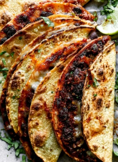 Crispy black bean tacos topped with cilantro lime sauce