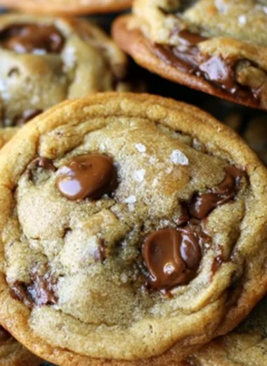 Freshly baked brown butter chocolate chip cookies on a cooling rack
