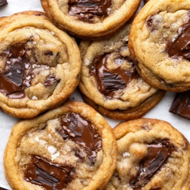 Delicious brown butter chocolate chip cookies on a cooling rack