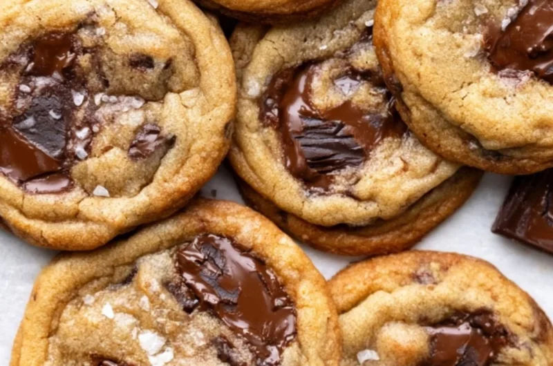 Delicious brown butter chocolate chip cookies on a cooling rack