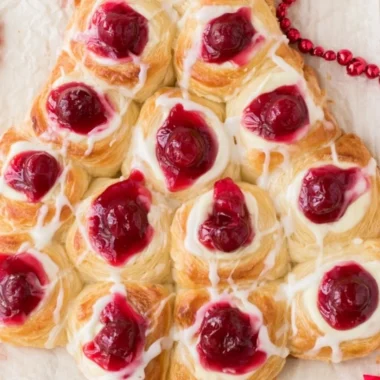 Delicious Christmas Tree Cream Cheese Danish with festive design