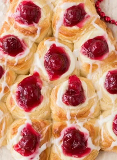 Delicious Christmas Tree Cream Cheese Danish with festive design