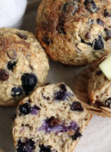 Cozy chocolate chip blueberry muffins fresh out of the oven