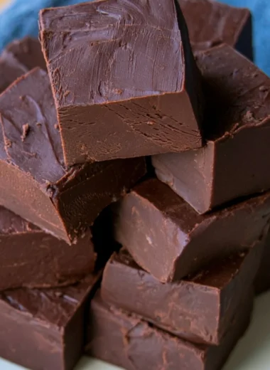 Bowl of easy no fail fudge with chocolate and nuts, ready to serve