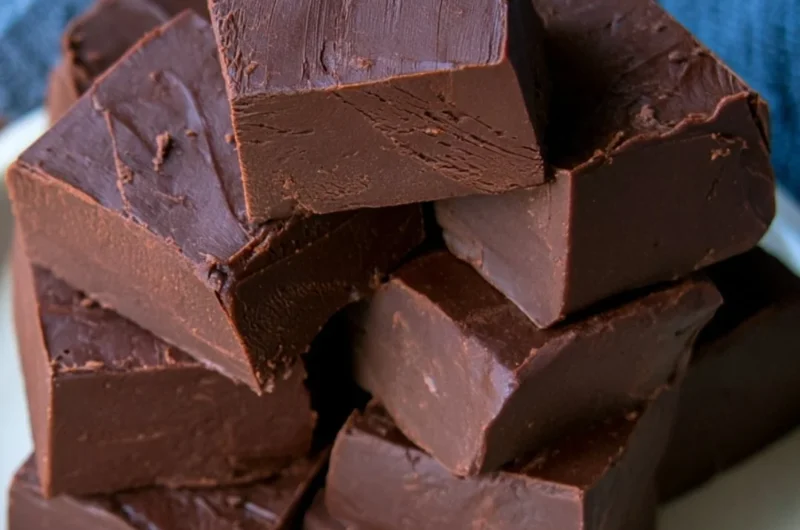 Bowl of easy no fail fudge with chocolate and nuts, ready to serve