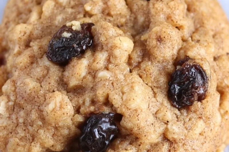 Baked healthy oatmeal raisin cookies on a cooling rack