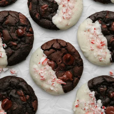 Delicious peppermint bark cookies decorated with crushed peppermint candy.